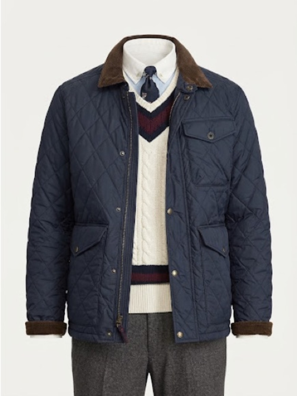 Ralph Lauren Navy Quilted Jacket with Navy Blue  Corduroy Trim